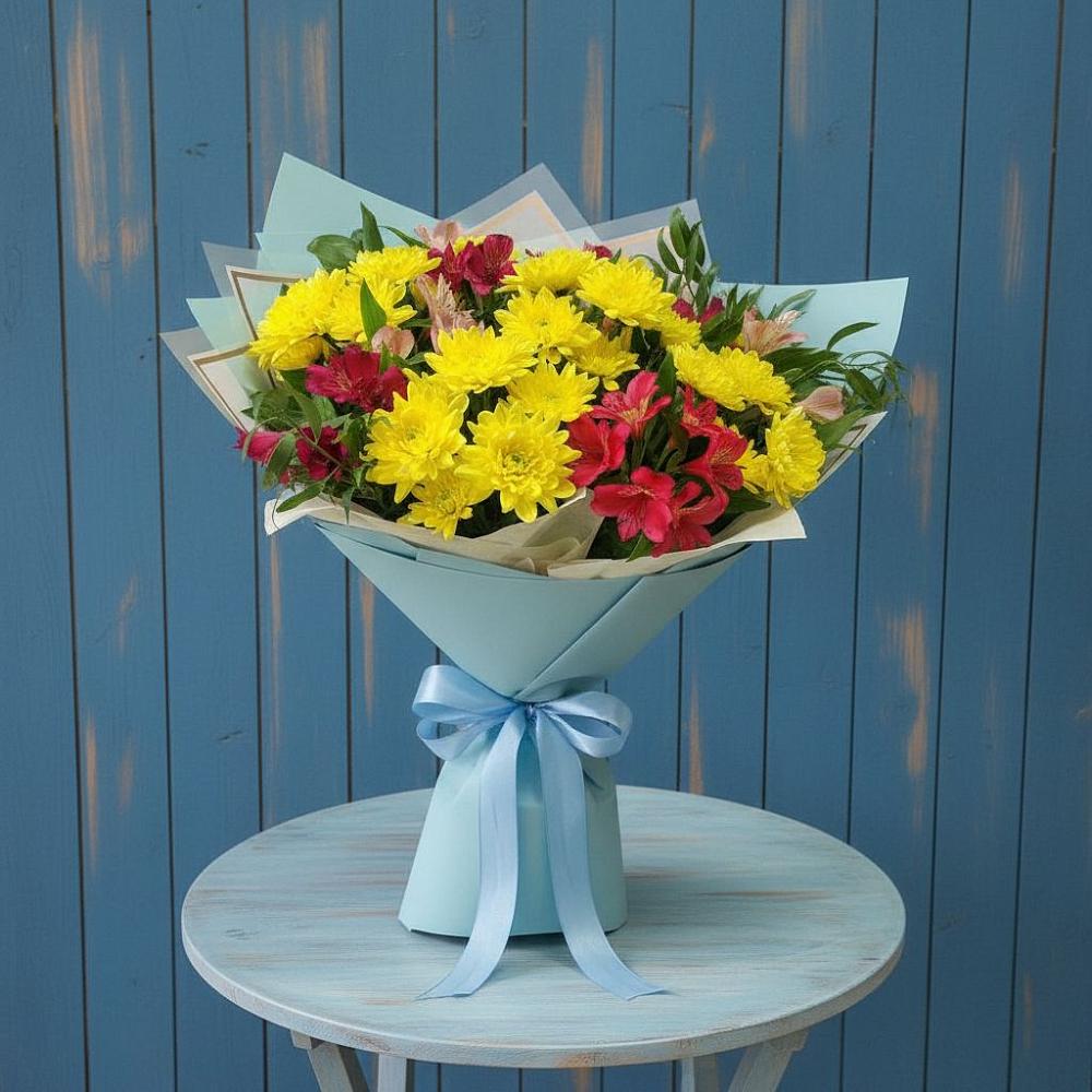 Букет цветов из: Альстромерии и Хризантемы в Шумячи