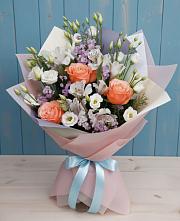 Букет цветов из:  Лизиантусы, Розы, Альстромерии и Гипсофила #REPLACE_PRED# Шумячи