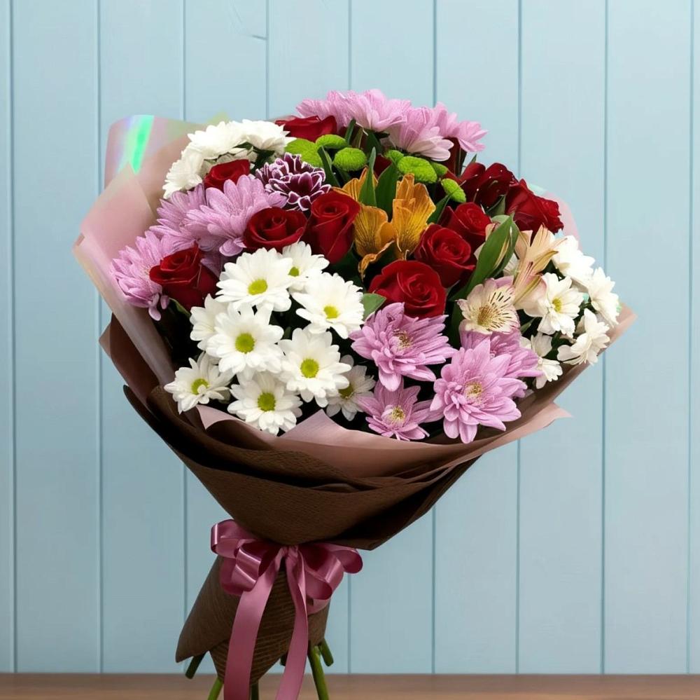Букет цветов из: Розы, Хризантемы и Альстромерии в Шумячи