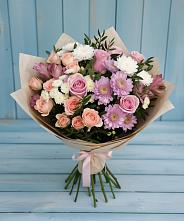 Букет цветов из:  Хризантемы, Розы и Альстромерии #REPLACE_PRED# Шумячи