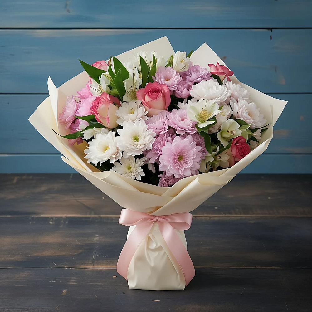 Букет цветов из: Хризантемы, Альстромерии и Розы в Шумячи